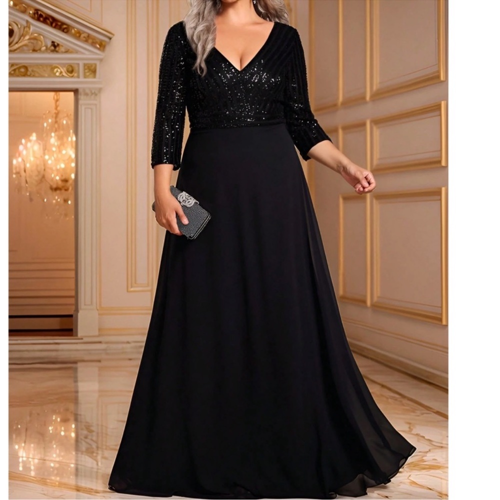 Plus Sequin 3/4 Sleeve Formal Prom Evening Party Wedding Dress 1X 2X 3X 4X